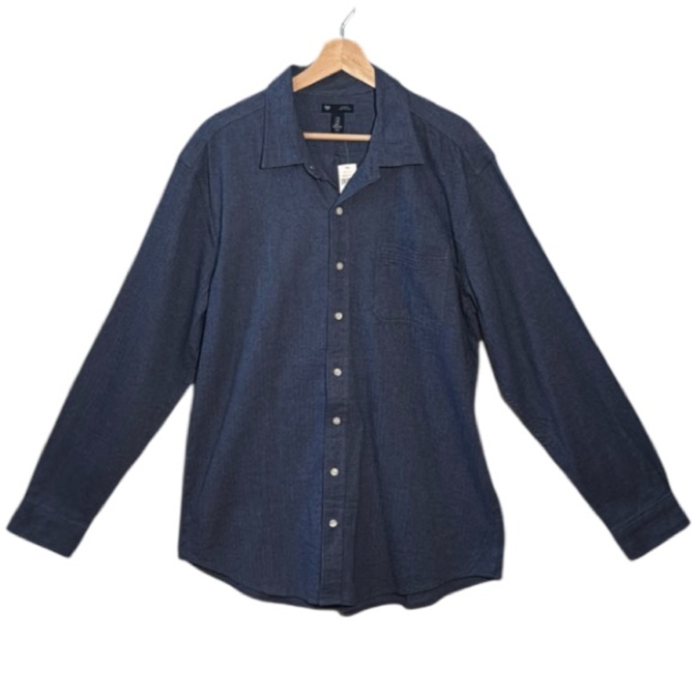 Gap Men's Blue Herringbone Soft Brushed Cotton Button-Up Shirt Size XL